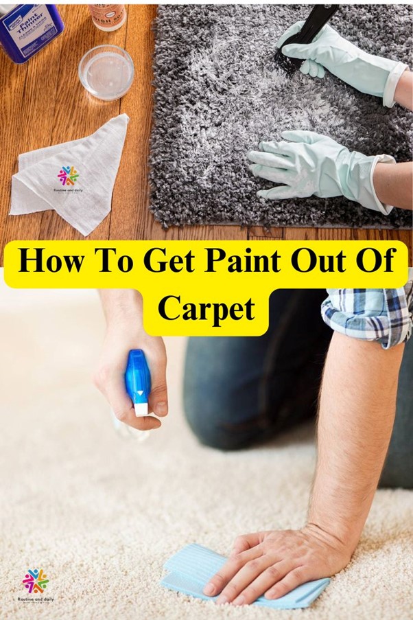 Person using a carpet cleaner to remove paint stains from a beige carpet